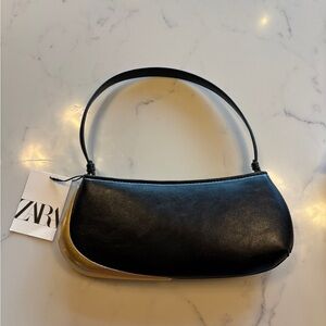 Zara Black and Gold Structured Women's Shoulder Bag Purse